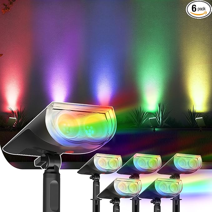 Linkind Christmas Solar Lights Outdoor StarRayS, Christmas Decorations Color Changing Solar Spot Lights, IP67 Waterproof for Landscape Garden Pathway Walkway (Multicolor, 6 Pack)