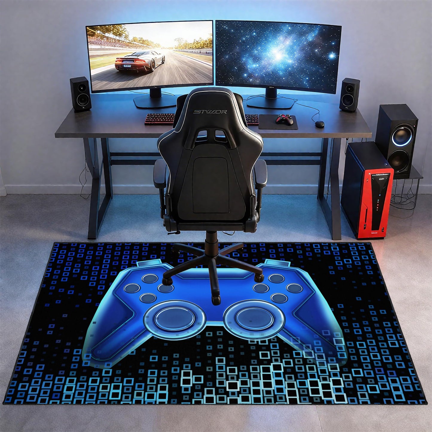 Vesocro Gamer Rug for Room,3x5 ft Non-Slip Cool Gaming Carpet for Bedroom Livingroom and Game Room Rug Decor