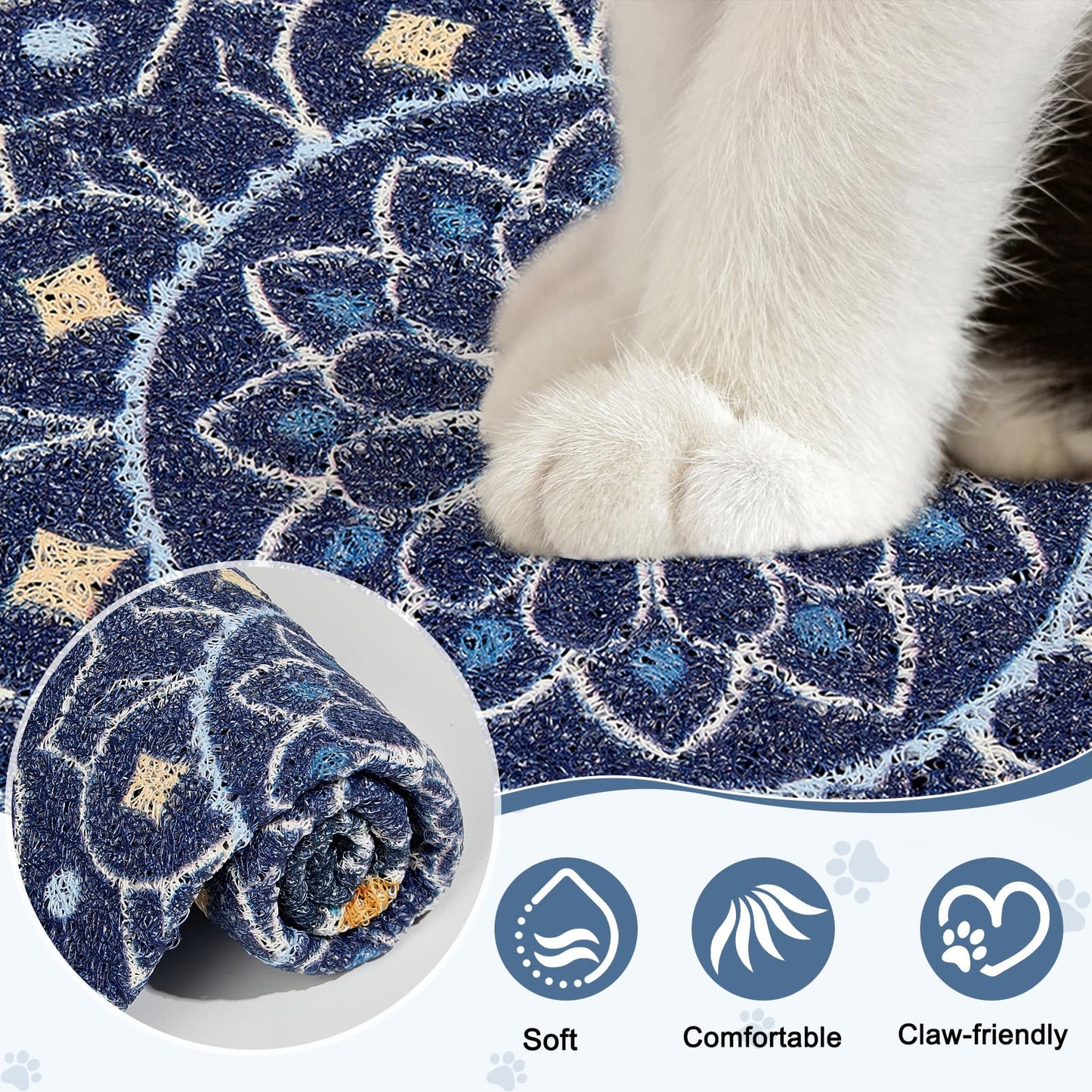 Glittme 33"x22" Cat Litter Mat with Mesh Design - Non-Slip & Waterproof Litter Trapping Pad for Litter Box Protects Floors from Stains Soft Texture for Pets,Navy