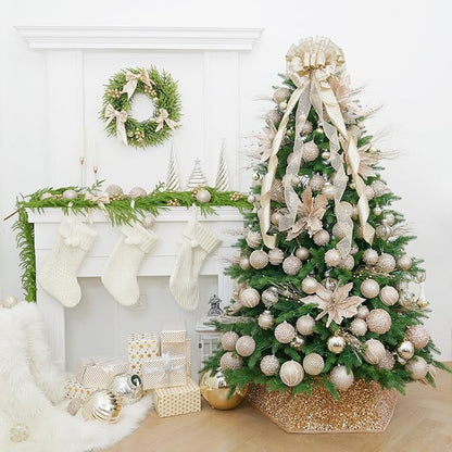 6pcs 3.94" Christmas Ball Ornaments Glitter Shatterproof Christmas Tree Ornaments Sequin Xmas Hanging Balls Decorations for Wedding Party Holiday(Champagne Gold, 6pc-10cm)