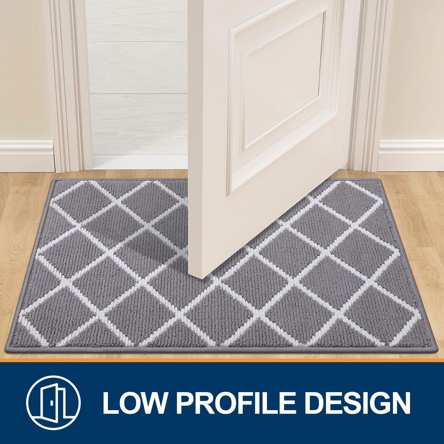Finchitty Large Indoor Door Mat, Non-Slip Absorbent Resist Dirt Entrance Mat, Easy to Clean Mats for Entryway, Low-Profile Inside Floor Doormat, 59" x 35", Grey