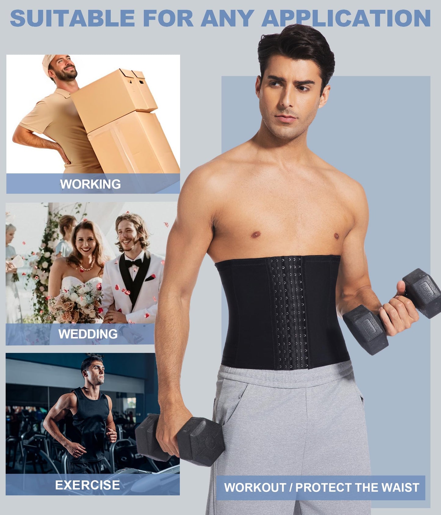 WLWLNUXI Mens Waist Trainer Trimmer Tummy Control Shapewear Slimming Girdle Stomach Band Back Support Body Shaper Belt (Black, XX-Large)