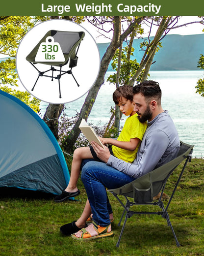 Sportneer Camping Chairs, Lightweight Outdoor Chairs with 2 Side Pockets & Storage Bag, Foldable & Portable Lawn Chairs for Camping Hiking Lawn Picnic Beach Outdoor Travel (2, Green)