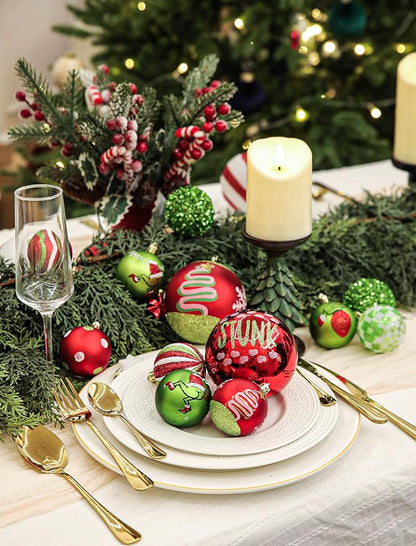 6Pcs Large Christmas Ball Ornaments 4" Lime Green Red and White Xmas Tree Decorations Set Shatterproof Plastic Ornaments for Tree, Hanging Décor for Office Holiday Home Indoor&Outdoor