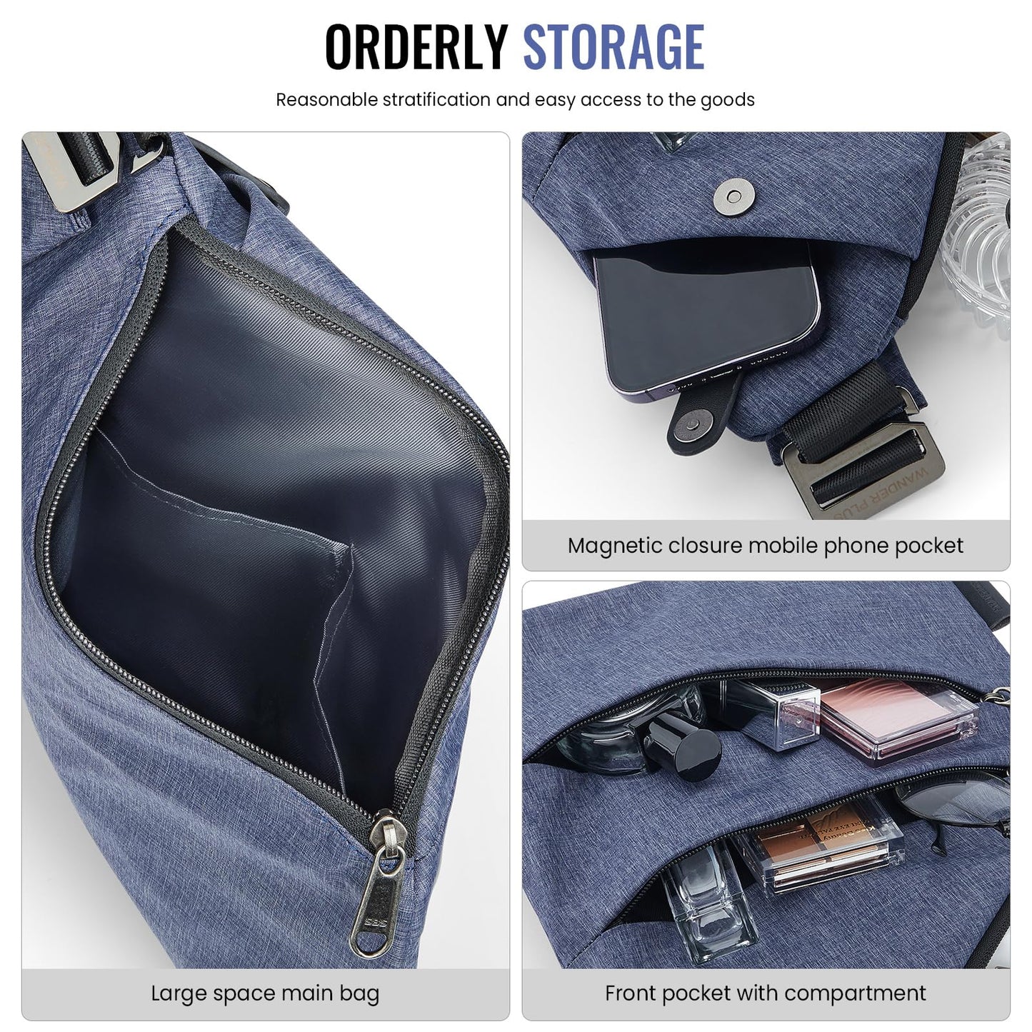 WANDER PLUS® Anti Theft Crossbody Travel Bag for Women Men, Multi-Pocket Crossbody Bag, Slim Sling Bag with Adjustable Strap
