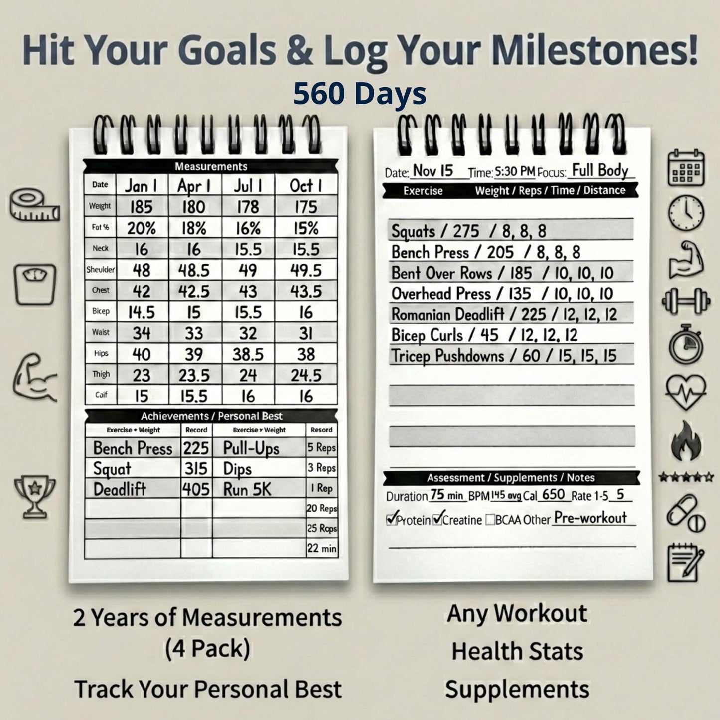 Field Equipt Gym Workout Journal & Fitness Tracker 4 Pack, Handheld Workout Log Book for Women & Men - Ideal for Weightlifting, Cardio, Athletes & Coaches On the Go (Blue)