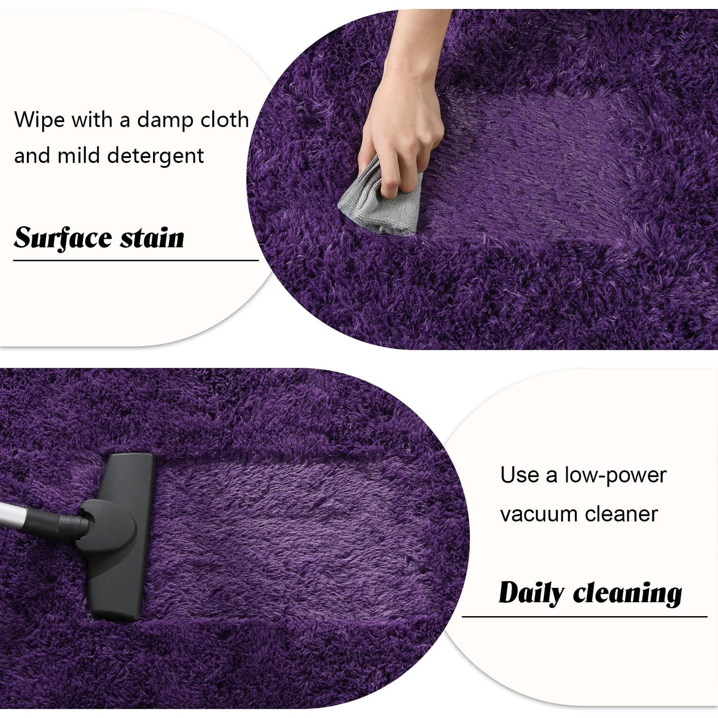 Rtizon Shag Area Rug for Bedroom, 8x10 Feet Fluffy Rugs for Living Room, Plush Carpet with Non-Slip Bottom for Office Girls Boy's Bed Bedside Nursery Room, Dark Purple