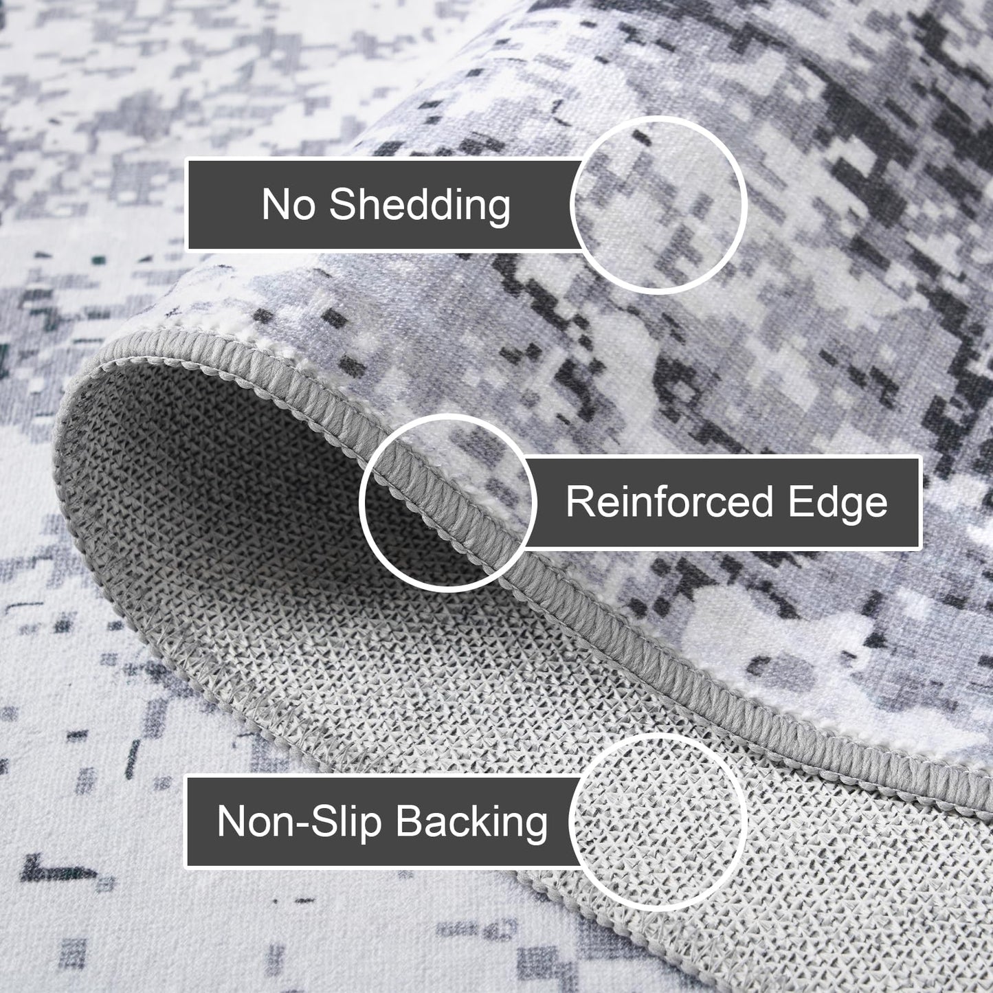 Enqinar Modern Abstract 4x6 Rug, Soft Washable Area Rug for Bedroom, Non Slip Thin Foldable Low Pile Stain Resistant Carpet for Living Room Dining Room Home Office Decor, Black Grey White