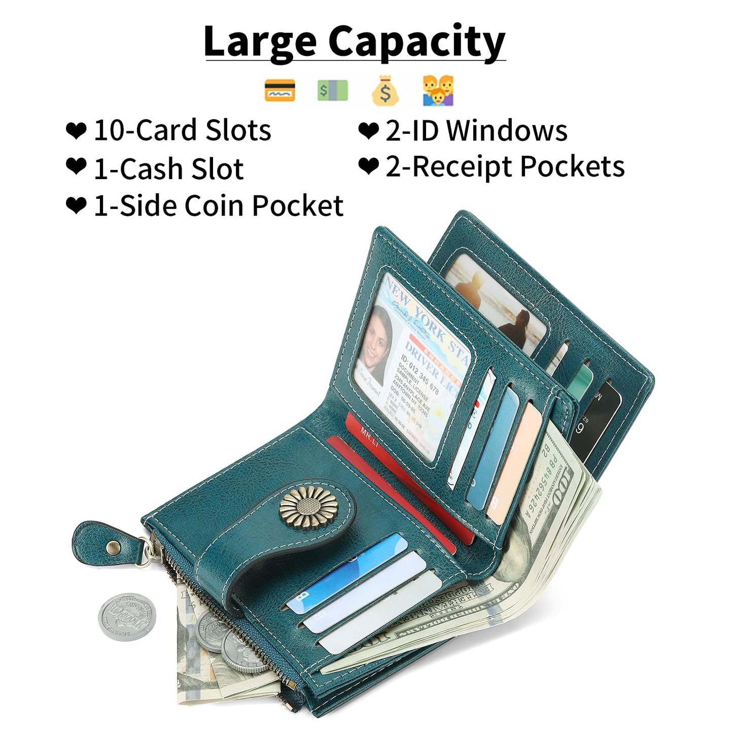 SENDEFN Small Womens Wallet Leather Bifold Card Holder RFID Blocking with Zipper Coin Pocket
