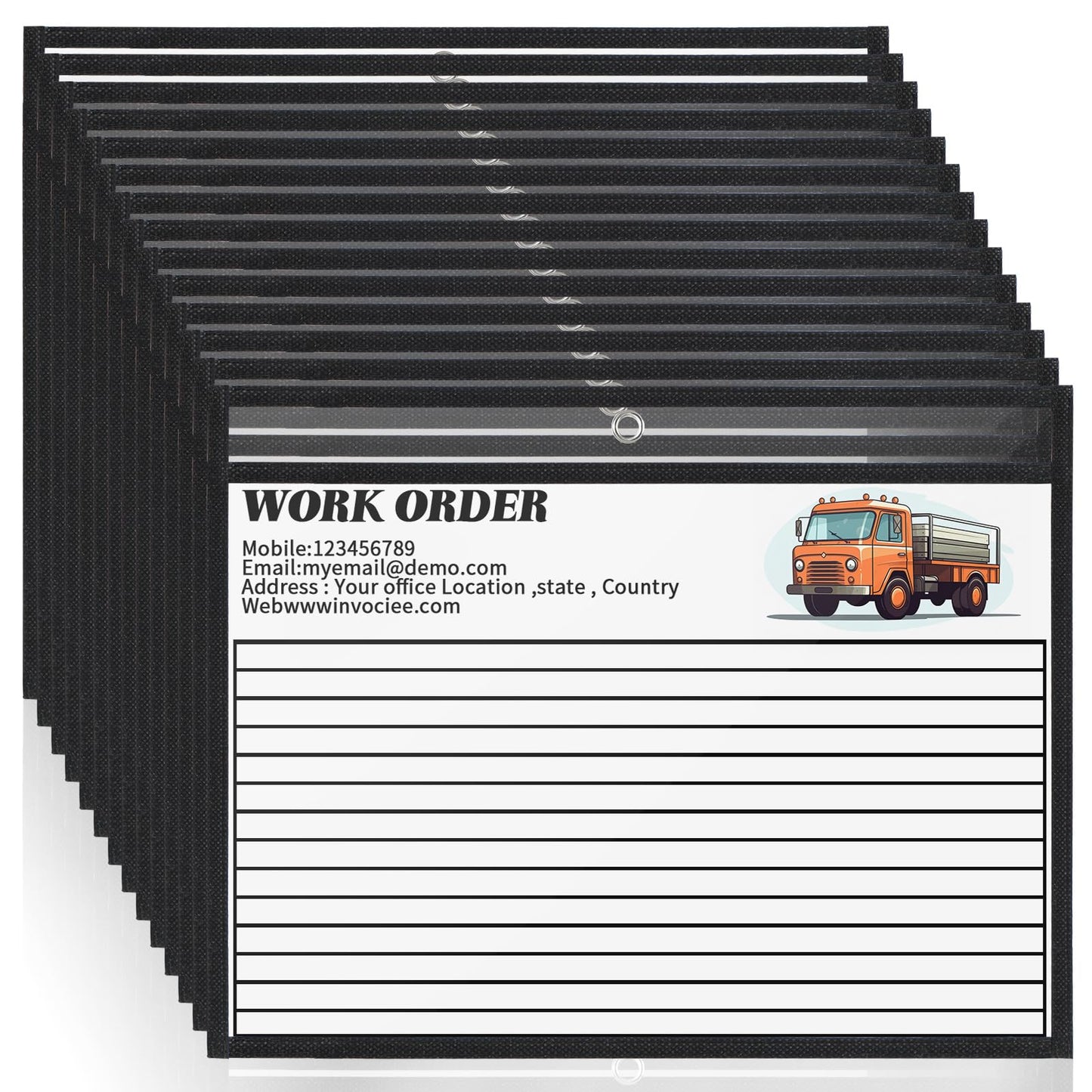 Ireer 30 Pcs Dry Erase Document Holder, Horizontal Job Ticket Holder 8.5x11, Dry Erase Pocket, Reusable Clear Plastic Paper Sleeve, Plastic Paper Holder for Office Business(Black)