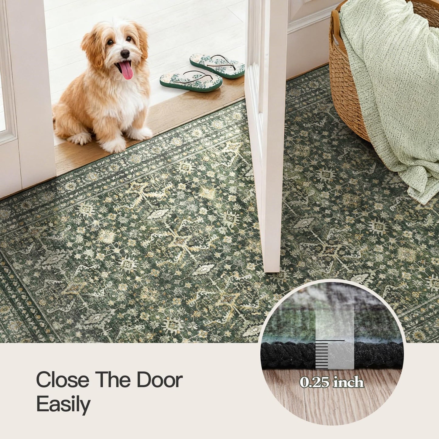 Lofus 3x5 Area Rug for Entryway, Green Non Slip Area Rugs for Kitchen, Washablee Soft Rugs for Bedroom, Living Room, Tool Room Nursery Kids Room Decor