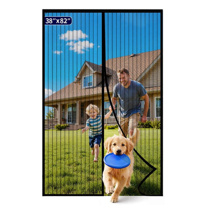 Kitsure Magnetic Screen Door - 38.0'' x 82.0'' Retractable Screen Door Mesh for Entry Door or Sliding Door, Pet & Kid Friendly, Hands-Free Closure Keeps Bugs Out & Lets Breeze in, Stripe Black