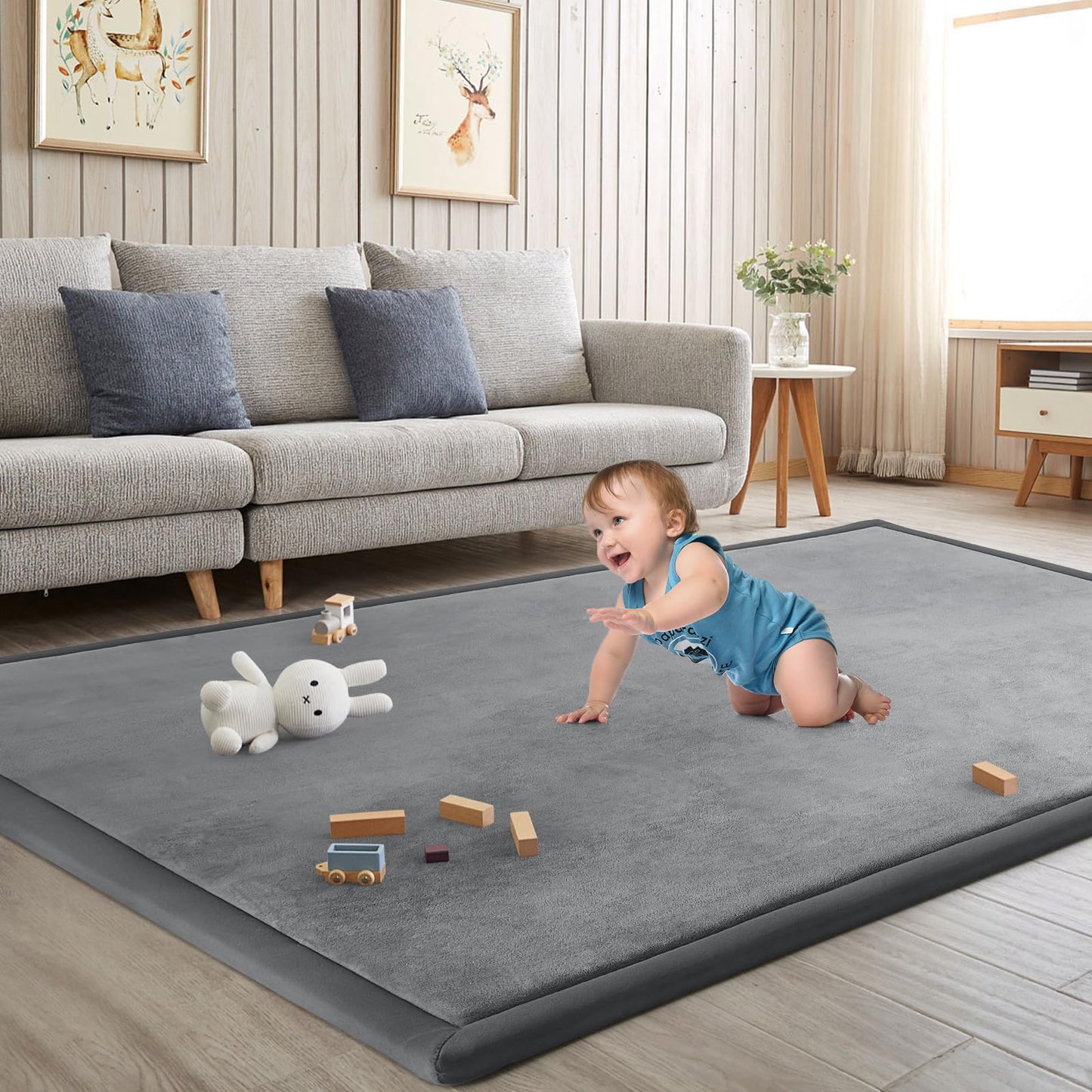 ILPEOD Baby Play Mat for Floor Nursery Rug Muscle Mat Area Rug Playroom Rug 79"x158" Playpen Mat Elastic Foam 1.3" Thick Crawling Mat for Babies,Toddlers, Infants, Kids,Grey