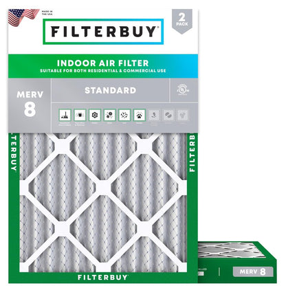 Filterbuy 24x30x2 Air Filter MERV 8 Essential Dust & Allergy Defense (2-Pack), Electrostatic Pleated HVAC AC Furnace Filters Replacement, Made in USA (Actual Size: 23.50 x 29.50 x 1.75)