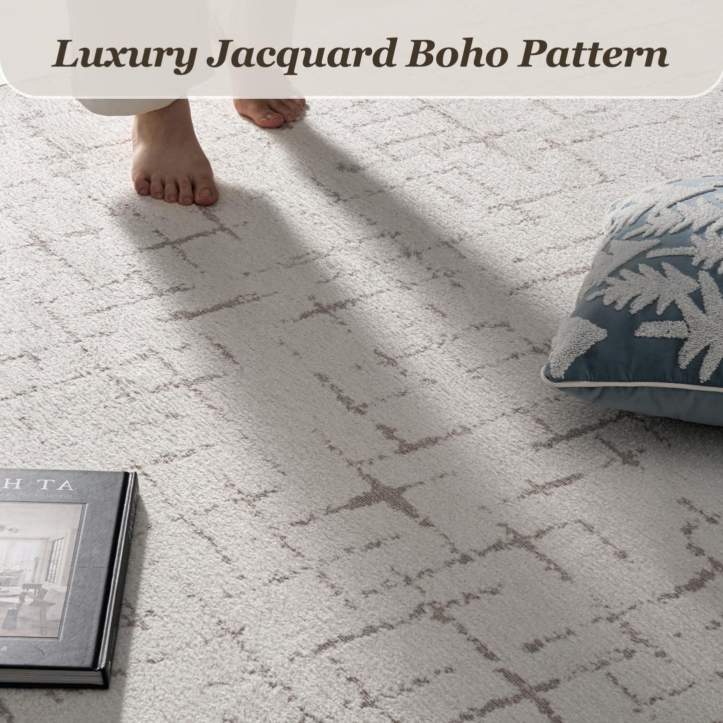 Engiw-Beige Neutral 6x9 Area Rug for Living Room Rug-Carpet Bedroom Rugs Textured Tufted Jacquard Modern Washable Rug for Dining Room Nursery Non Slip
