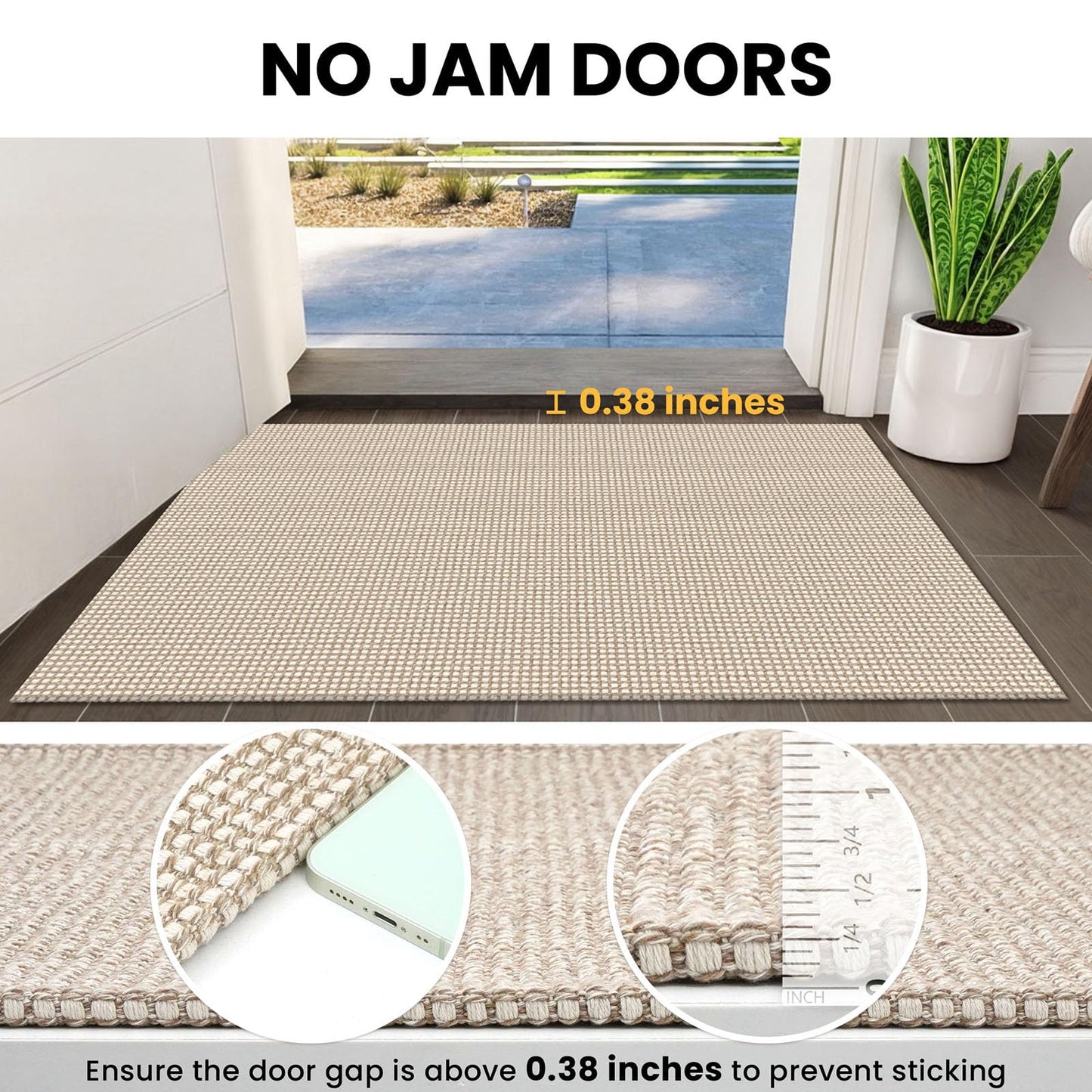 IOHOUZE Washable Runner Rug 2x6 Non Slip Runners for Hallways Entryway Runner Indoor, Kitchen Rugs Woven Cotton Floor Carpet for Kitchen Hall Entrance Bedroom, Cream/Beige