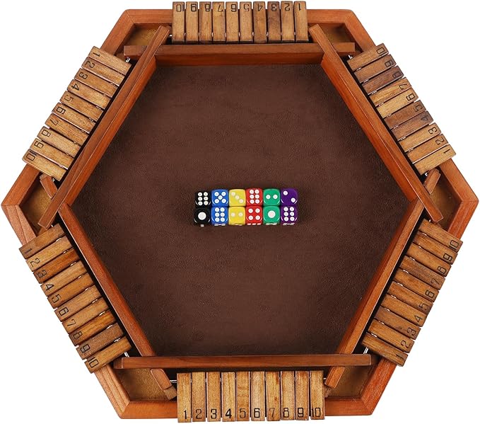 Juegoal Wooden Shut The Box Dice Game for 1-6 Players Upgrade Tabletop Board Game with 12 Dice for Kids Adults Families Classics Travel Portable Classroom Home Party Pub Board Game Sets