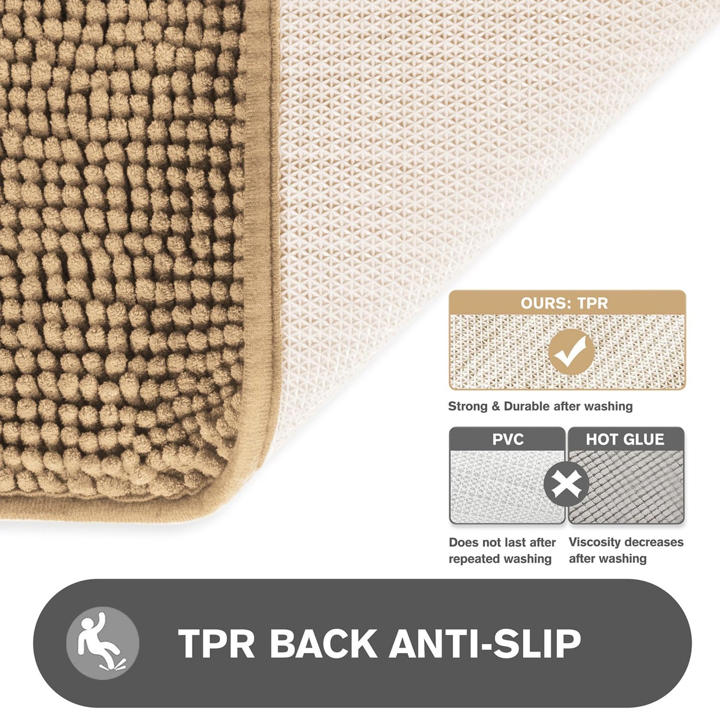PureSwan Bathroom Rugs 36 x 60 Inch – Extra Large Bath Mat | Absorbent and Washable Thick Chenille Bath Rugs Non-Slip Runner Rug for Bathroom, Shower, Tub(Beige)