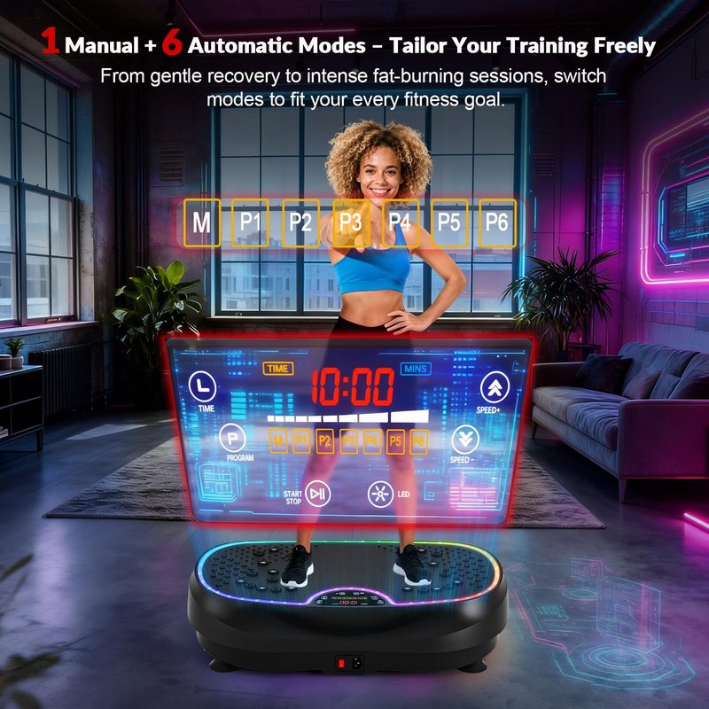 3D Plus Vibration Plate Exercise Machine, Full Body Vibrating Platform for Strength Toning & Fat Loss with 199 Adjustable Speeds, Atmosphere Lights, Shaker Workout Equipment for Women Men Home Gym