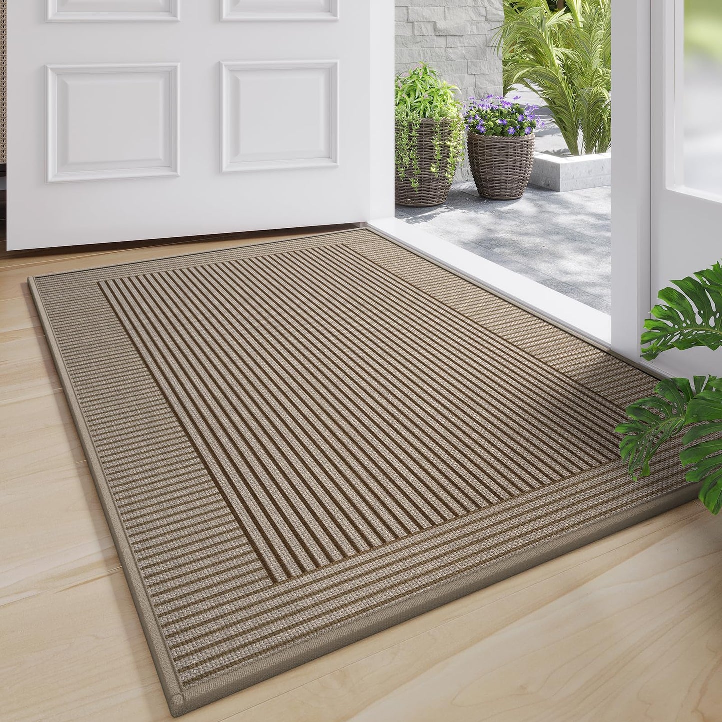 QiCaiJia Door Mat 17"x30", Thin Dirt Trapper Entryway Door Mats Non Slip Washable Doormat, Low-Profile Welcome Mat for Inside Front Backdoor and Entrance