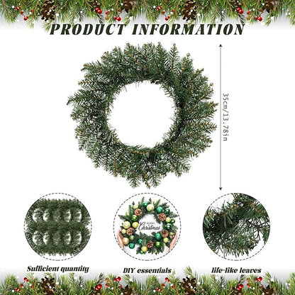 Zeyune Christmas DIY Green Wreath 14 Inch Artificial Christmas Wreaths Faux Plain Wreaths for Decorating Front Door Window Room Farmhouse Xmas Party Indoor Outdoor(Fresh,8 Pcs)