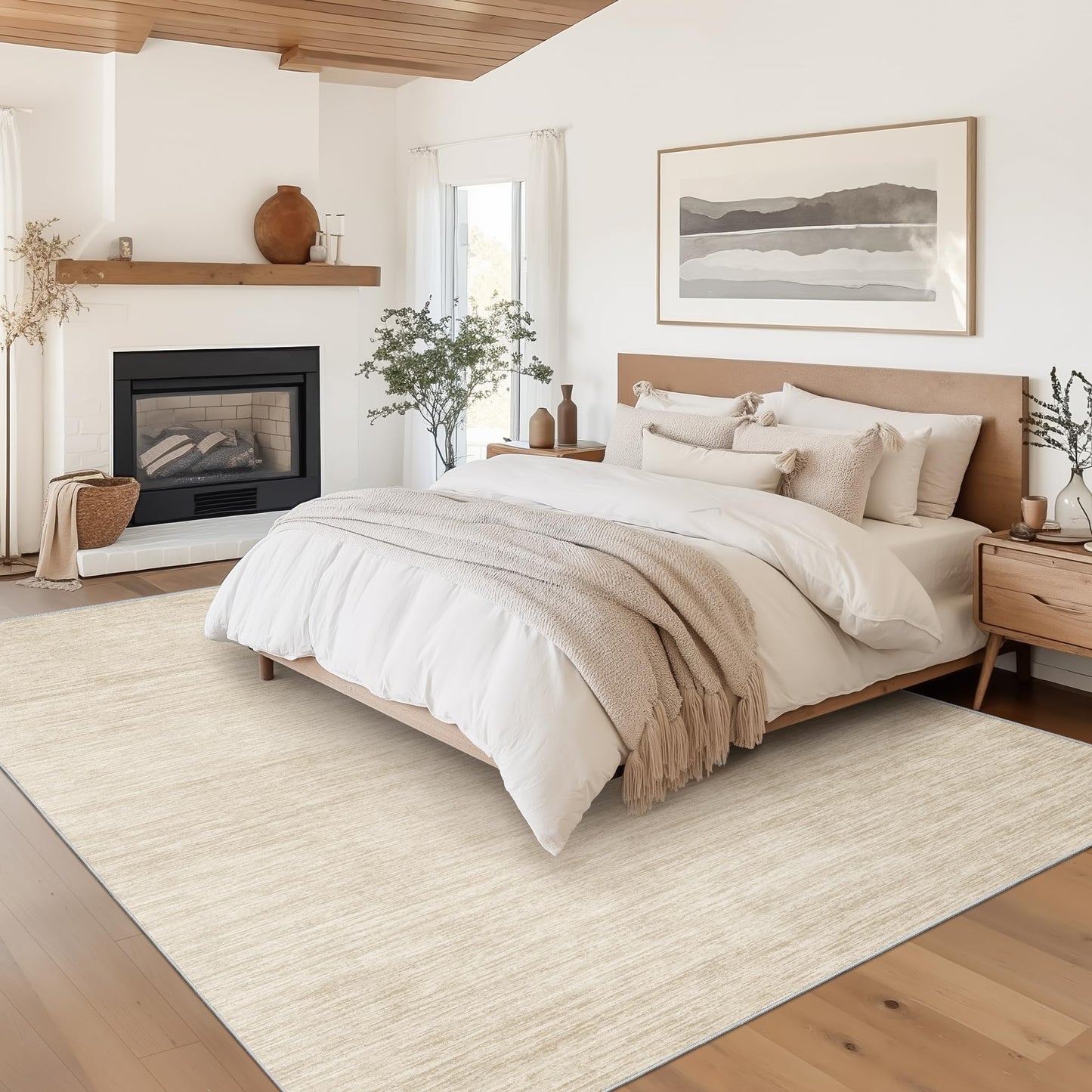 Valenrug Washable Rugs 5x7 - Non Slip 5x7 Area Rugs for Living Room, Stain Resistant Area Rugs for Bedroom, Foldable Machine Washable Area Rug(5'x7', Beige)