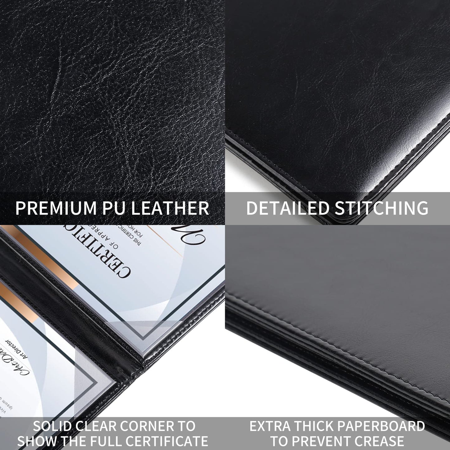 Diploma Cover 8.5 x 11 Leather Folder Certificate Holders for Letter-Sized Award Padded Cover - Black Leather