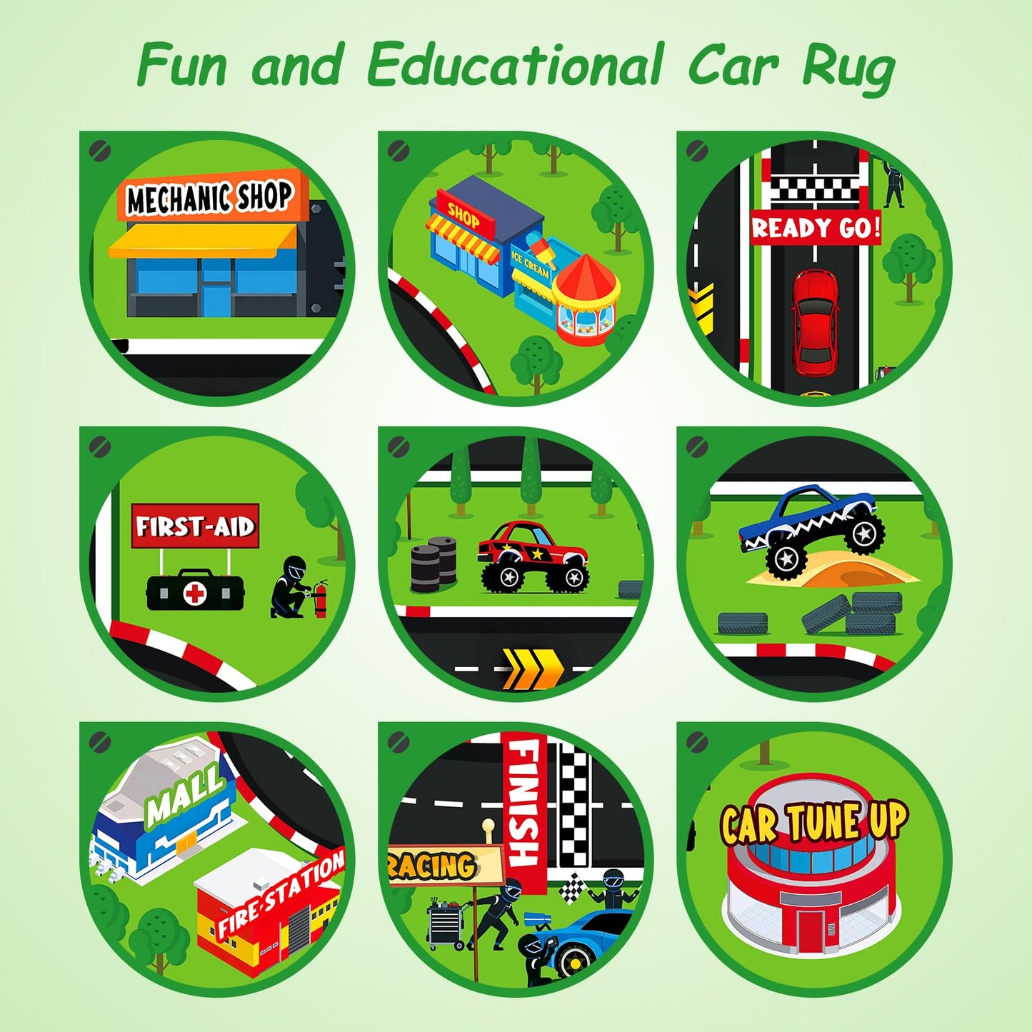 Quntue Kids Play Rug 4x5 Ft, Non-Slip Race Track Car Rug Play Mat, Washable Soft Road Carpet for Boys Room, Playroom, Bedroom, Nursery, Classroom