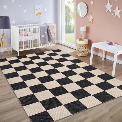 Garvee Modern Checkered Rug 5x7 Area Rugs for Living Room Washable Rugs Bedroom Rug Stain Resistant Non Slip Floor Cover for Dining Room Office Nursery Not Braided, Black