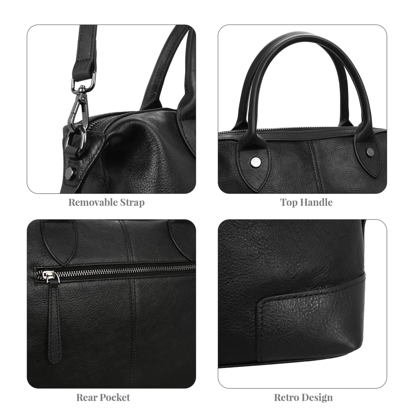 HESHE Genuine Leather Satchel Tote Bags for Women Large Capacity Top Handle Handbag Designer Shoulder Bags Vintage Cross Body Doctor Bag (Black)