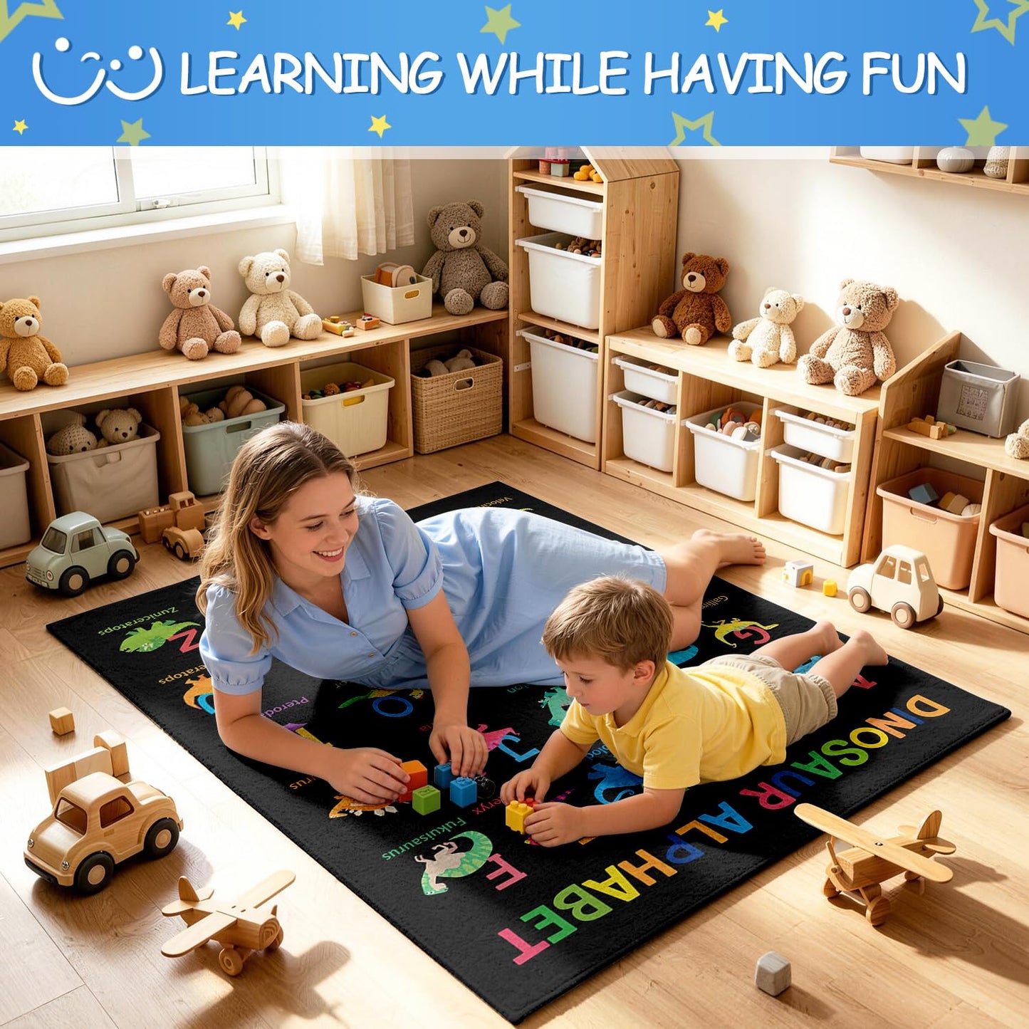 Xspatroias Dinosaur Alphabet Kids Rugs 3x4 Ft Educational Learning Playroom Rug for Toddlers Children Washable Non-Slip Playmat Rug for Classroom Preschool Nursery Playroom Decor