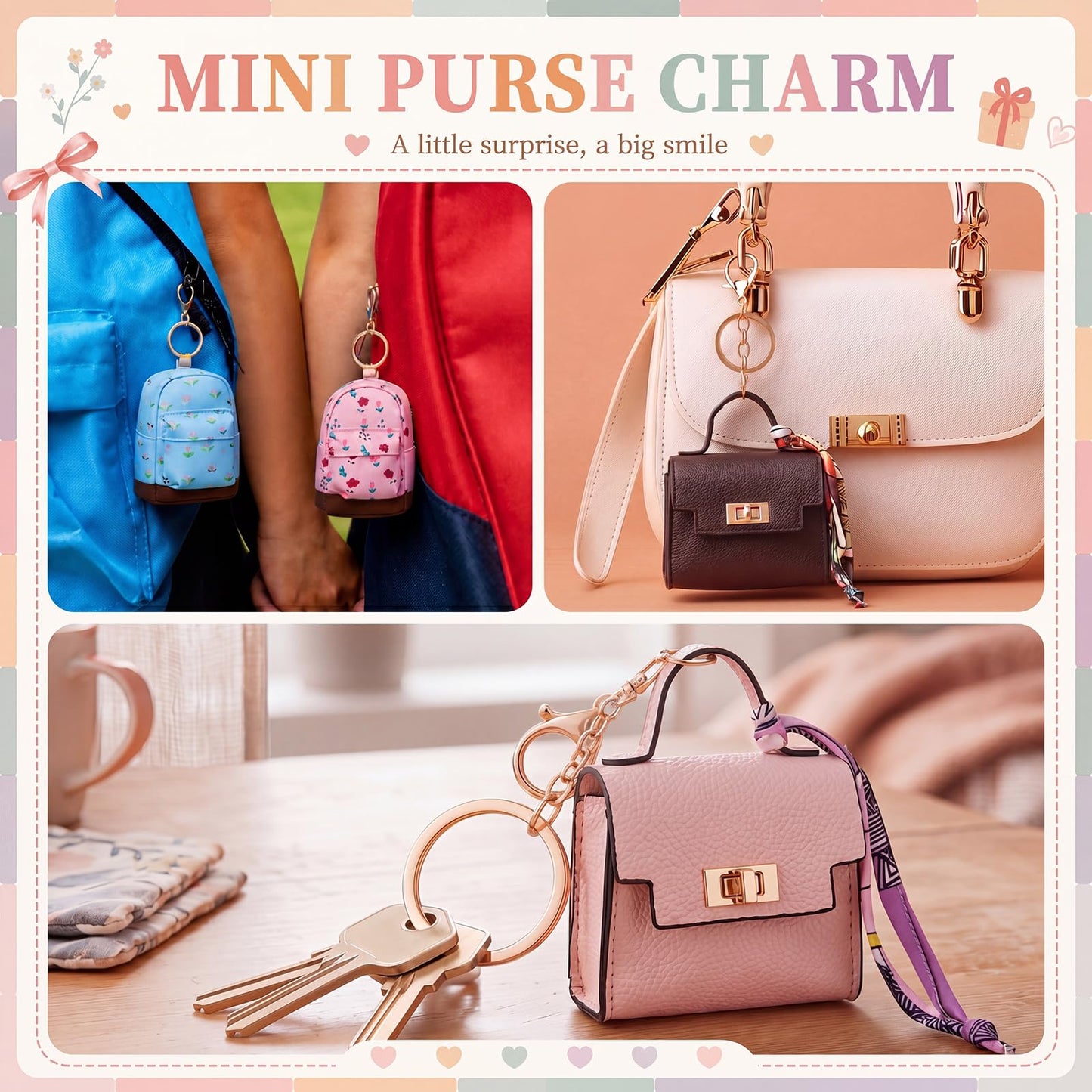 Hsei 12 Pcs Mini Backpack Keychain Small Coin Purses for Women Tiny Cute Makeup Bag with Keychain, Mini Pocket Tote Handbag Bag Charm Change Pouch Lipstick Card Holder Organizer Gift (Elegant)