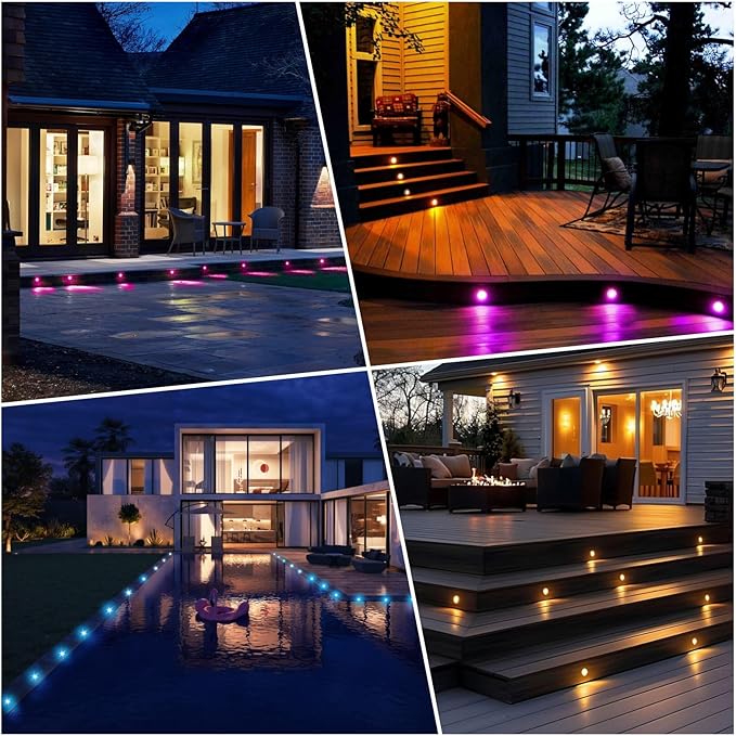 FVTLED LED Deck Lights Kit, 6pcs Φ1.22 WiFi Smart Phone Control Low Voltage Recessed RGBW Deck Lighting Waterproof Outdoor Yard Path Stair Decor, Black