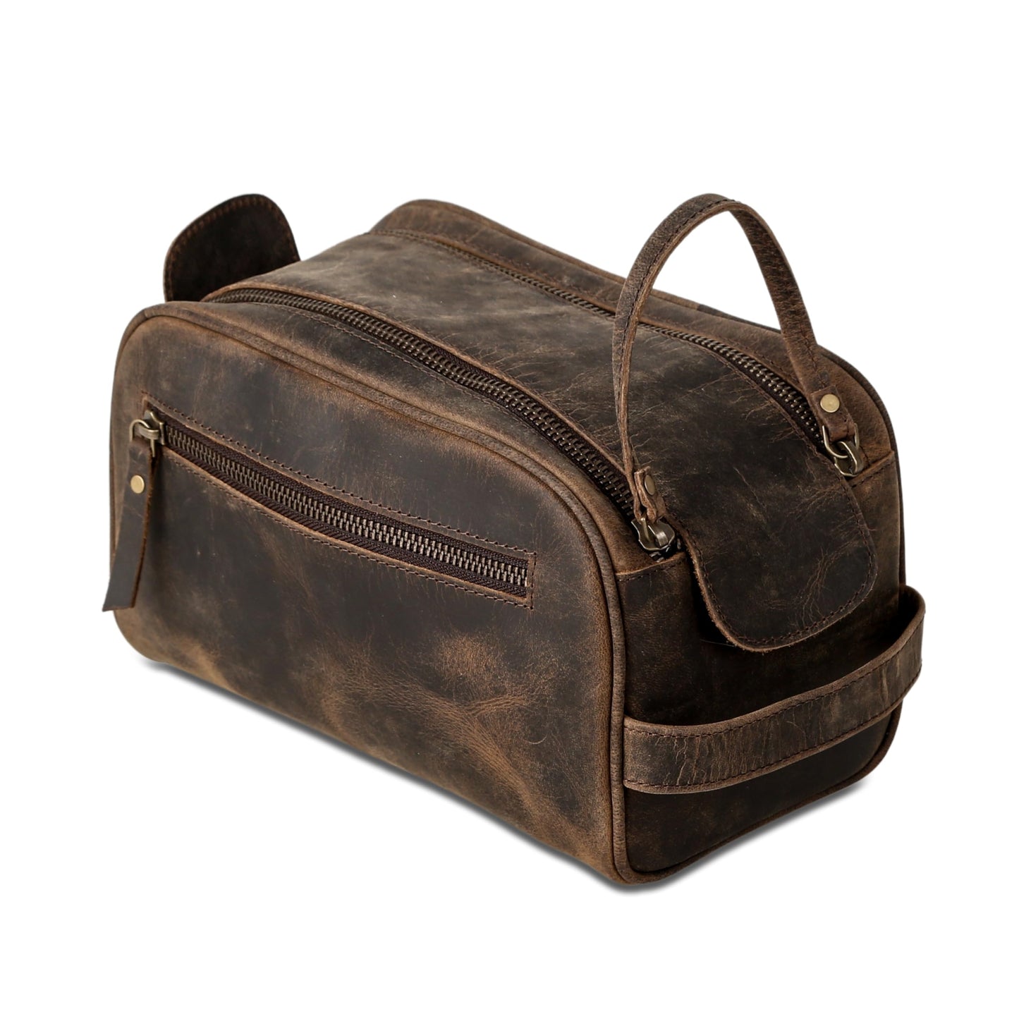 KomalC Travel Toiletry Bag – Premium Leather Dopp Kit for Men & Women with Water-Resistant Lining & Spacious Zippered Organizer