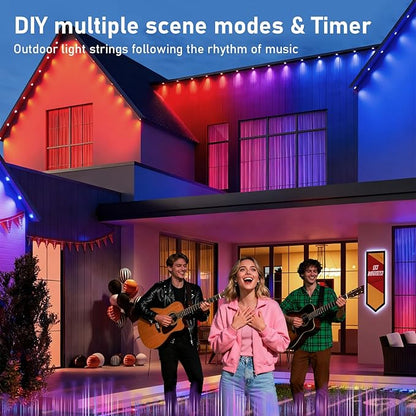 100FT Christmas Permanent Outdoor Lights,RGB+IC Eaves Lights with App & Remote Control,DIY Multi-Color Scene Modes,IP67 Waterproof,Outdoor Strings for House,Holiday Decorations for Christmas