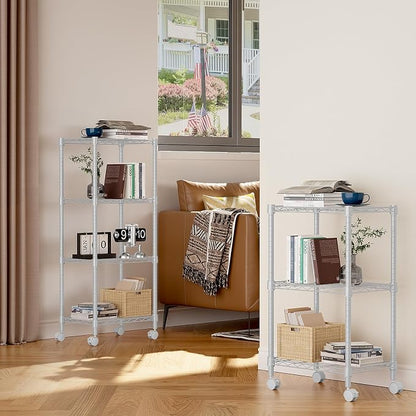 M MZG 1000 lbs 4-Shelf Adjustable Heavy Duty Steel Wire Rack, Adjustable Storage Shelving Unit with Wheel for Kitchen, Garage, Laundry White 11.8" D x 17.7" W x 40.8" H