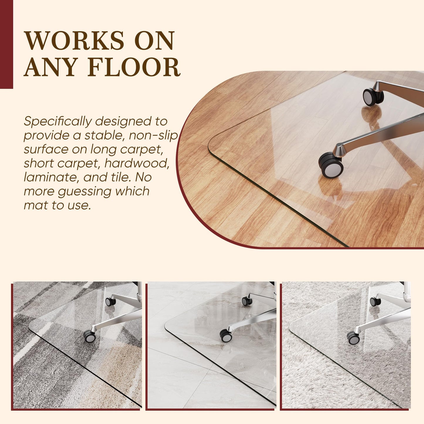Homsion Tempered Glass Chair Mat for Hardwood Floor & Low Pile Carpet, 36" x 48" Heavy Duty Office Chair Mat with Non-Slip Pads, Scratch Resistant Floor Protector for Home Office