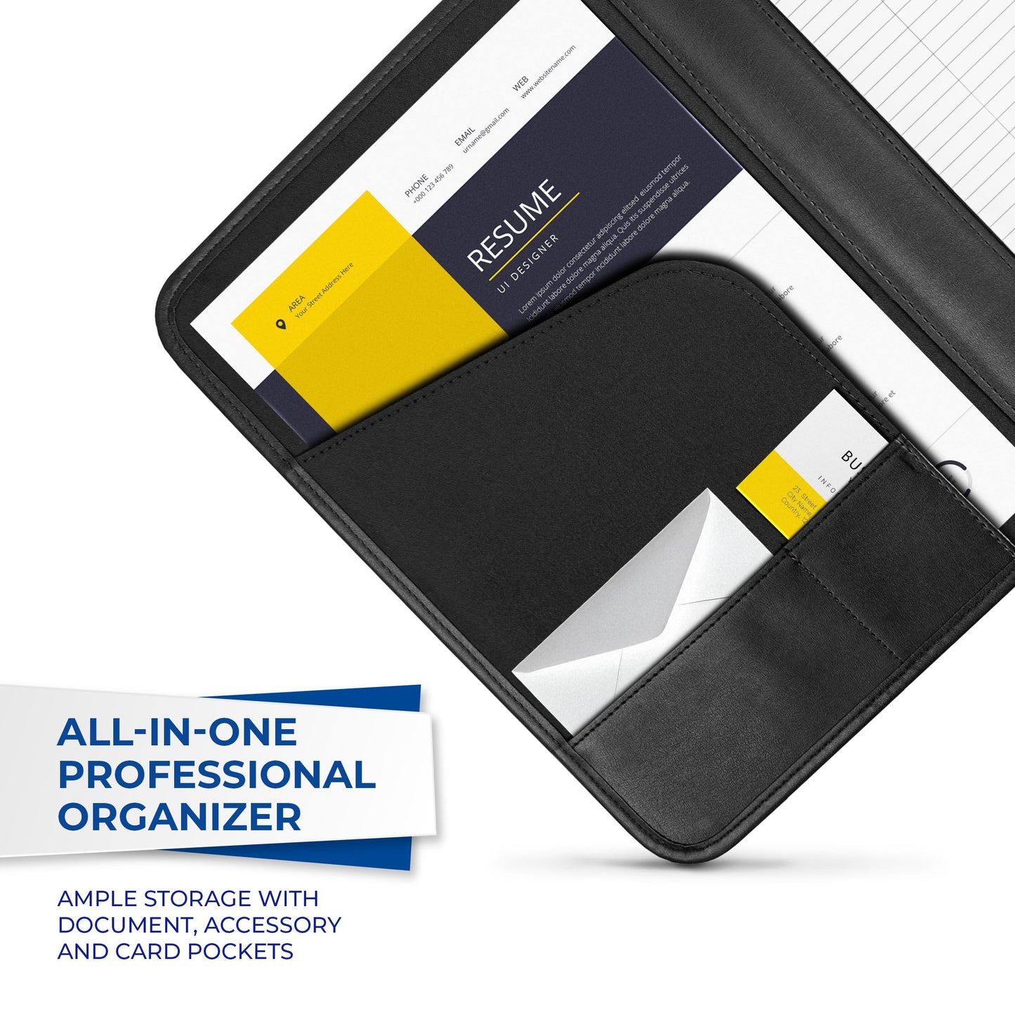 Samsill Professional Padfolio - Faux Leather Portfolio Folder for Men and Women, Leather Padfolio with 8.5 x 11 Writing Pad, Resume Portfolio Folder, Functional Business Portfolio for Meetings and Interviews, Black