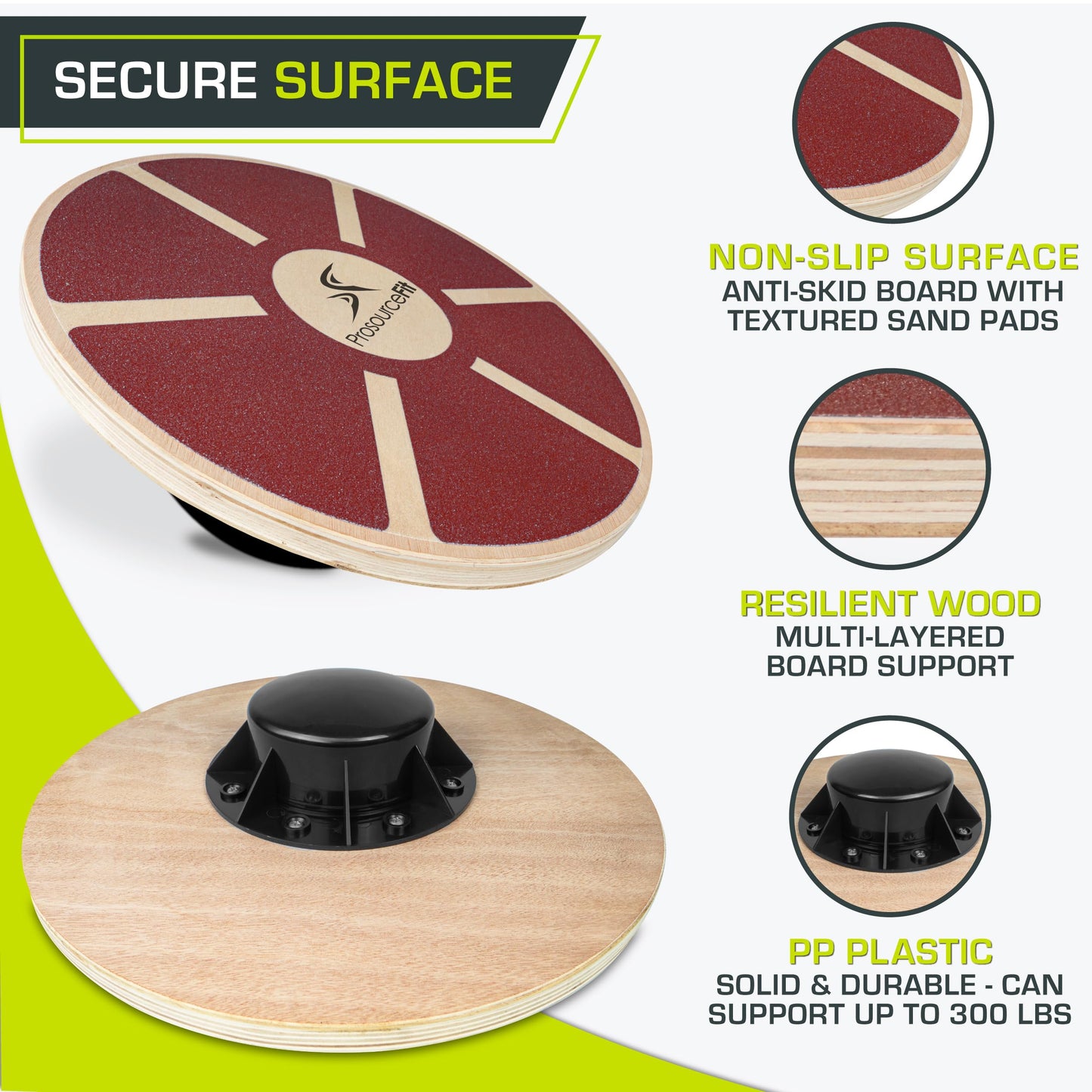 ProsourceFit Wooden Balance Board Non-Slip Wobble Core Trainer 15.75in (39.5cm) Diameter with 360 Rotation for Stability Training, Full Body Exercises, Physical Therapy, Purple