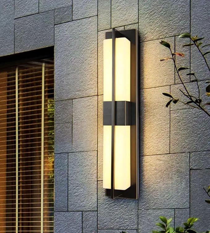 LED Outdoor Wall Lights Fixture Lamps. Modern Elegant Acrylic lampshade with Marble Texture, Aluminum Body. Exterior Black Sconce Wall Lantern IP65 Waterproof Anti Rust. (Modern LED Black 40''H, 24W)