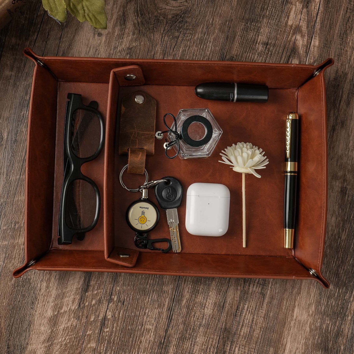 JUOOE Husband Birthday Gift for Husband PU Leather Tray Unique Anniversary Birthday Gifts from Wife Men Gift Ideas for Him (Brown for Husband)