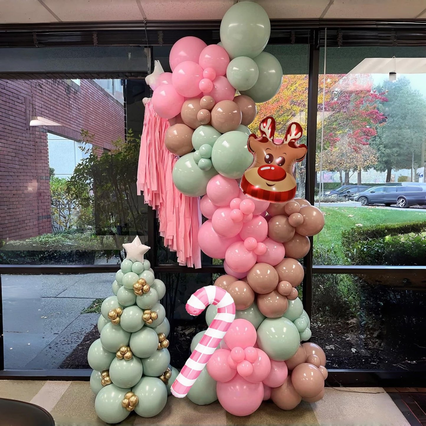 Christmas Balloon Arch Kit Gingerbread Balloon Garland Pastel Green Pink Red Snowflake Balloons Reindeer Peppermint Candy Cane Foil Balloons for Gingerbread Nutcracker Baby Shower Birthday Party Decor