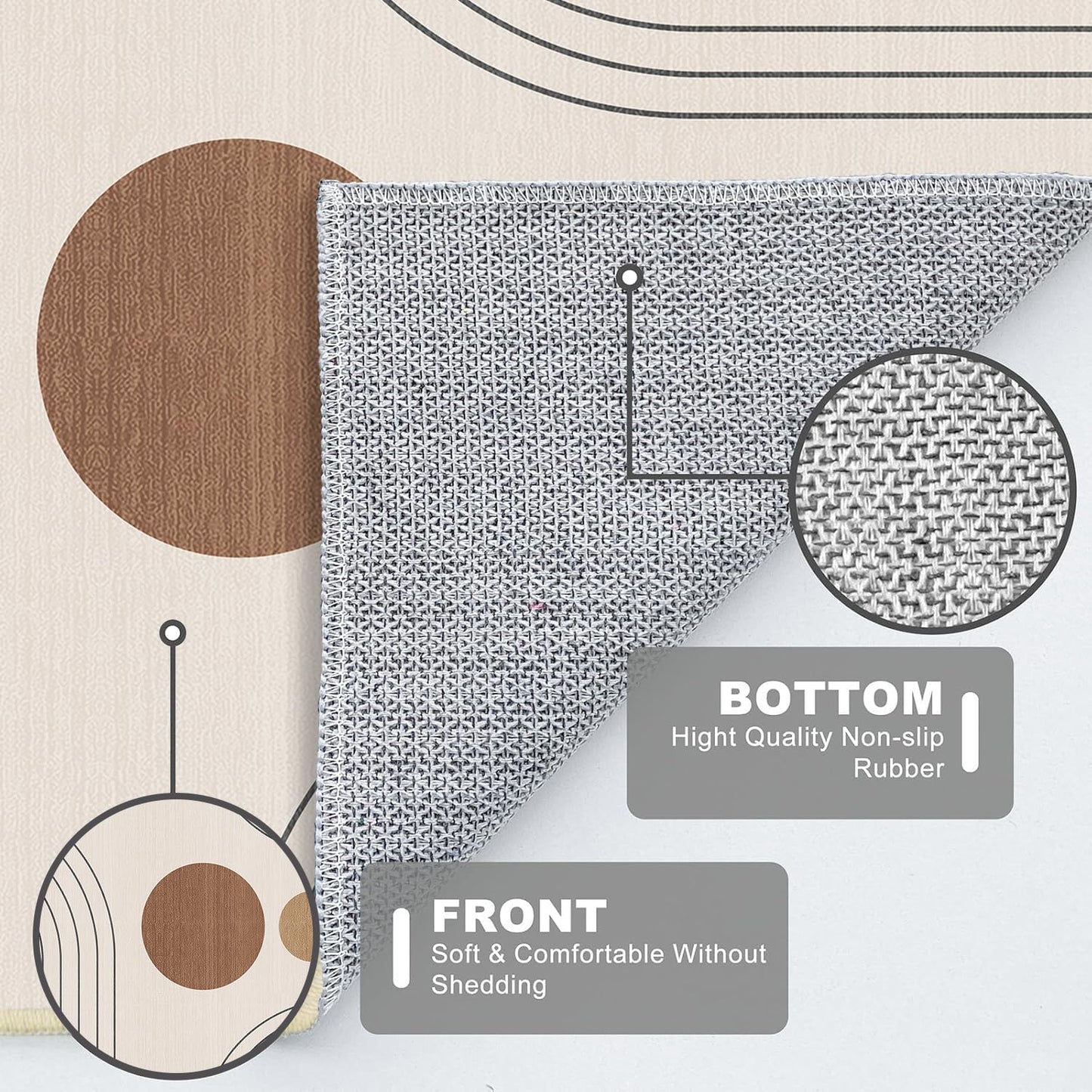Boho Rug 3x5 Modern Geometric Minimalist Abstract Line Area Rug for Entryway Living Room Neutral Beige Mid Century Modern Machine Washable Non-Slip Printed Low-Pile Floor Carpet for Kitchen Bedroom