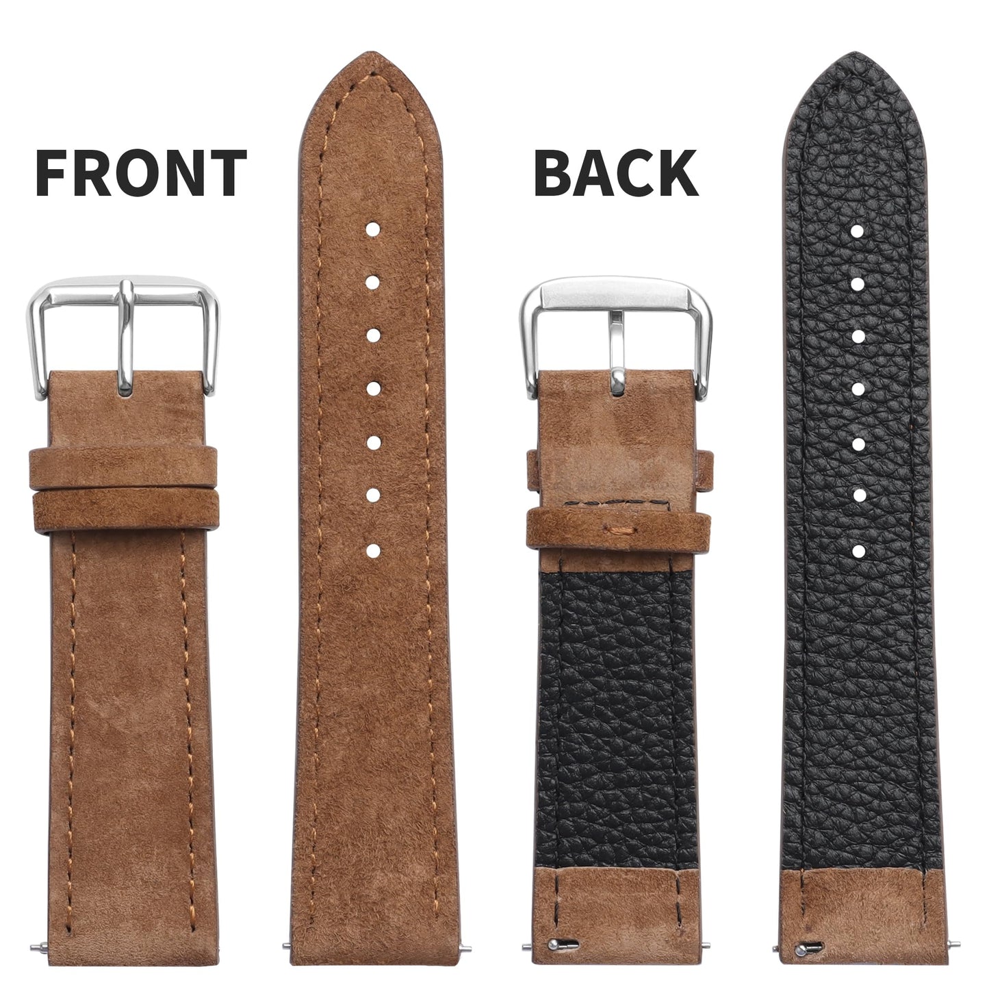 JUNGHELE Suede Leather watch bands for men and women, Quick Release leather watch strap with Silver Buckle watch leather strap,Brown 22mm watch band WBG0206