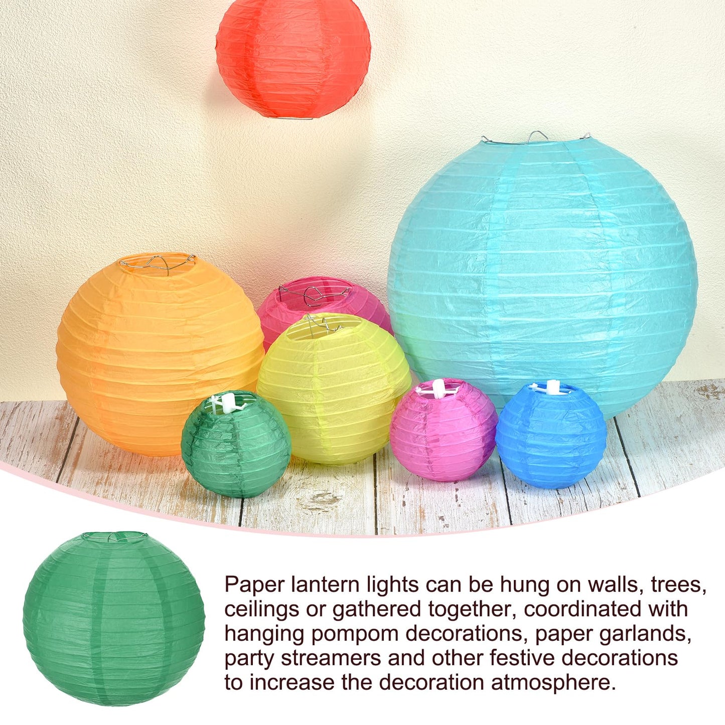 MECCANIXITY 15PCS Paper Lanterns Decorative, 4" 8" 12" Round Hanging Lantern Chinese Lanterns for Home Decor, Birthday, Wedding, Christmas (Green,Deep Green,White,Light Green,Dark Green)