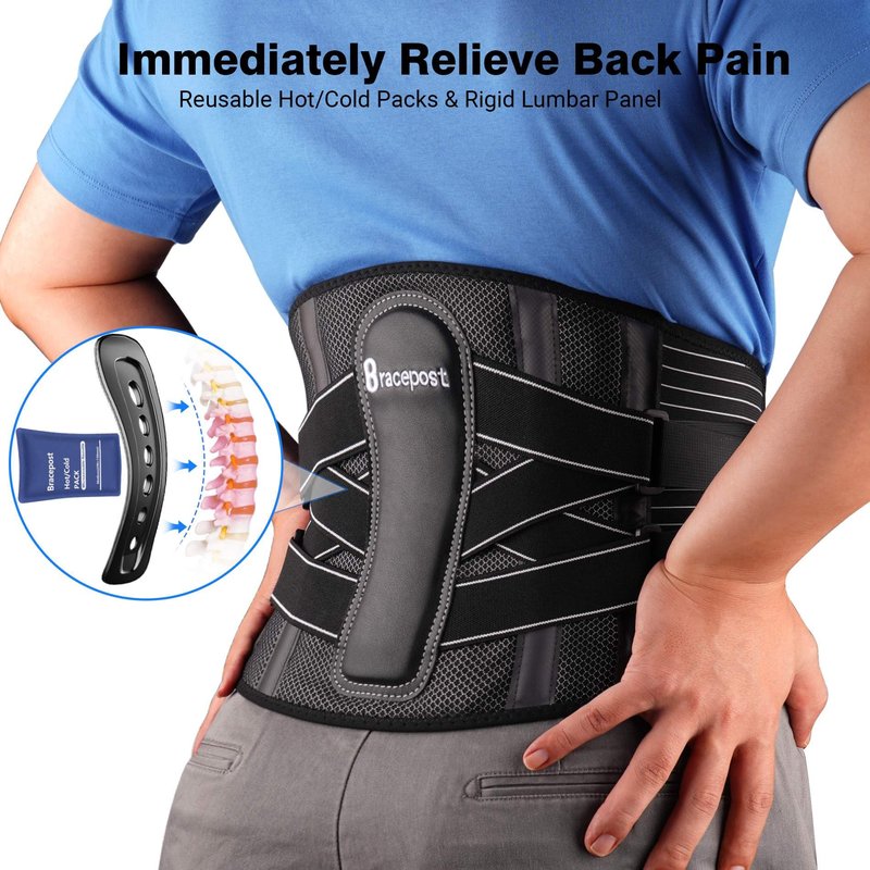 Bracepost Back Brace for Lower Back Pain,Reusable Ice Pack for Injuries Lumbar Support Belt for Men Women,Bionic Spine Design Back Brace with Cold Pad for Sciatica Herniated Disc,XL