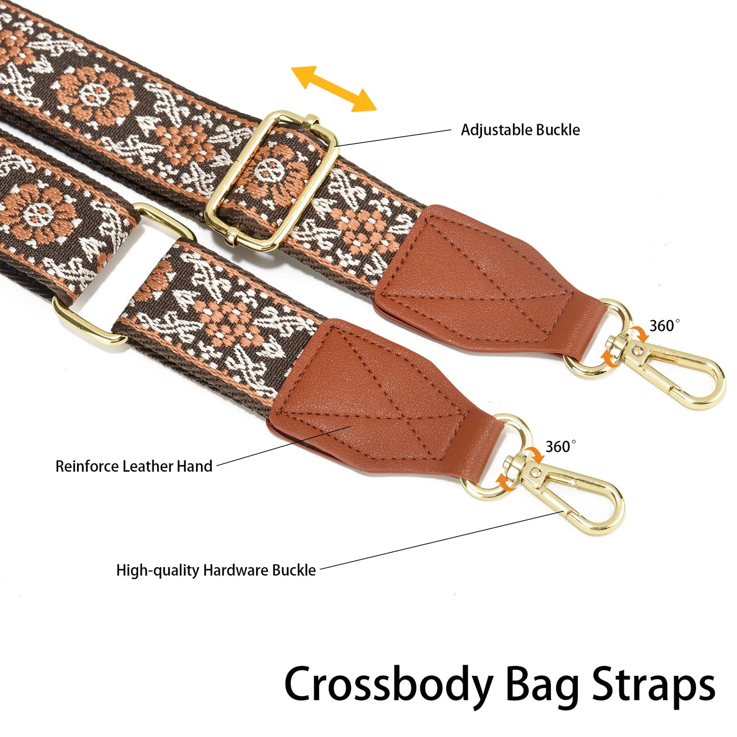 Purse Strap,1.5" Leather End Shoulder Strap Adjustable Replacement,Retro Multi-Pattern Crossbody Bag Straps