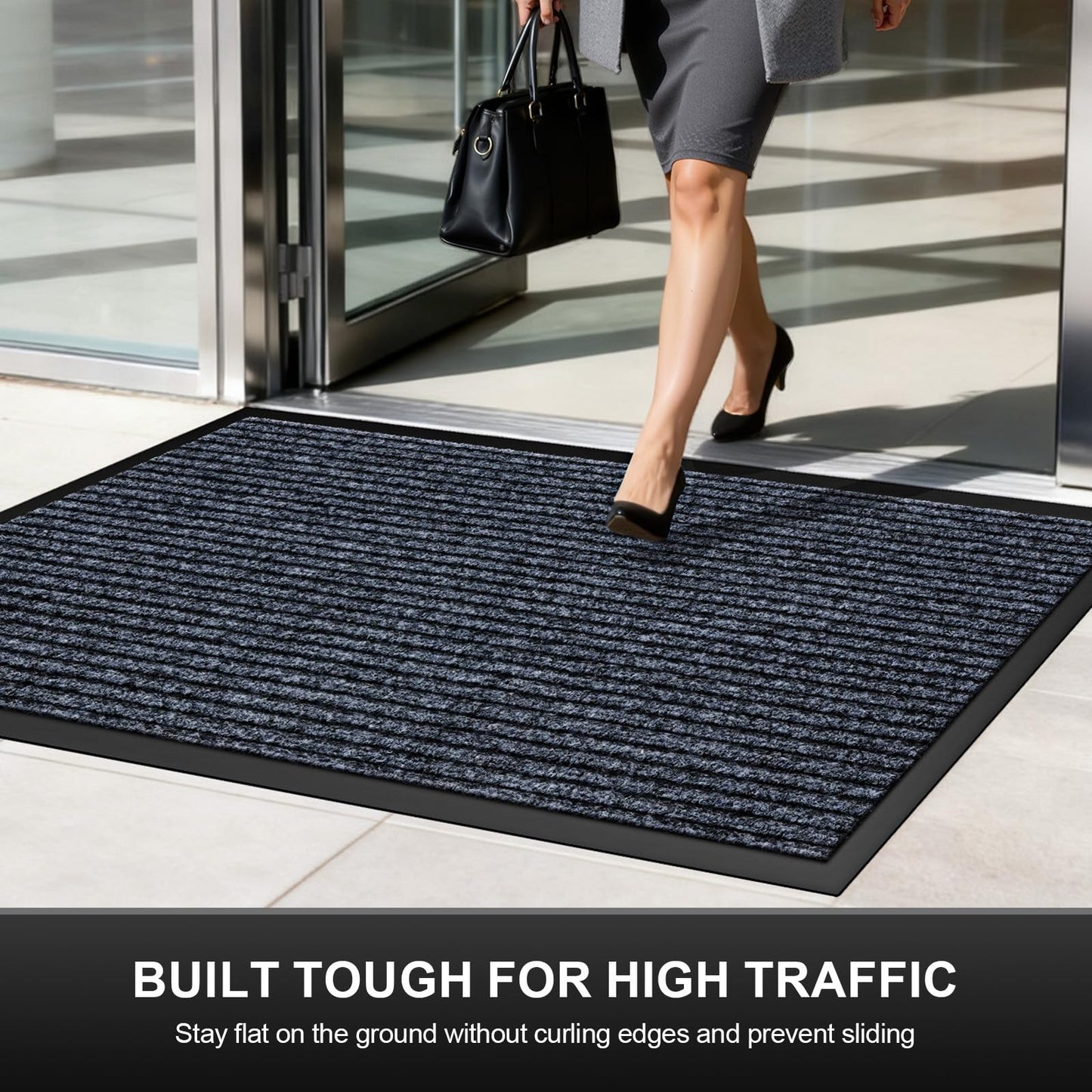 Commercial Floor Mat Non-Slip Waterproof, 60"x36" Front Door Mat for High Traffic Areas, Easy Clean Low Profile Durable Rug, for Entryway, Indoor/Outdoor, Office, Industrial, Garage, Grey