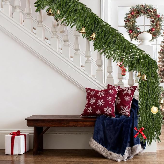 6 Ft 2 Pcs Norfolk Pine Christmas Garland - Artificial Faux Pine Needles Real Touch Winter Garland - Indoor/Outdoor Holiday Greenery Garlands for Fireplace Mantle, Staircase, Window Decor