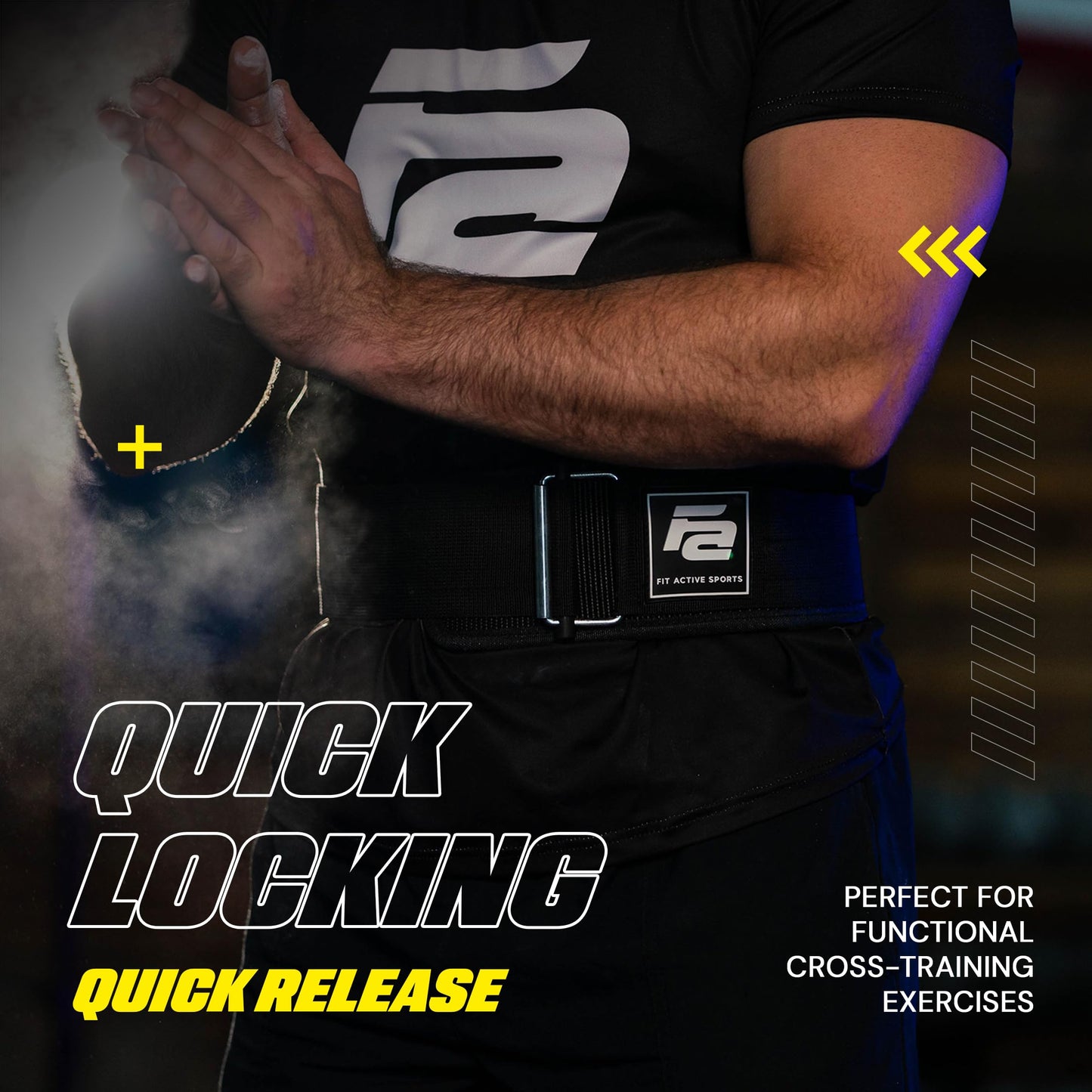 Fit Active Sports Self-Locking Weight Lifting Belt | Premium Weightlifting Belt for Cross Training & Power Lifting | Fast Locking Release Mechanism for Fitness and Power Lifting | Black, Large